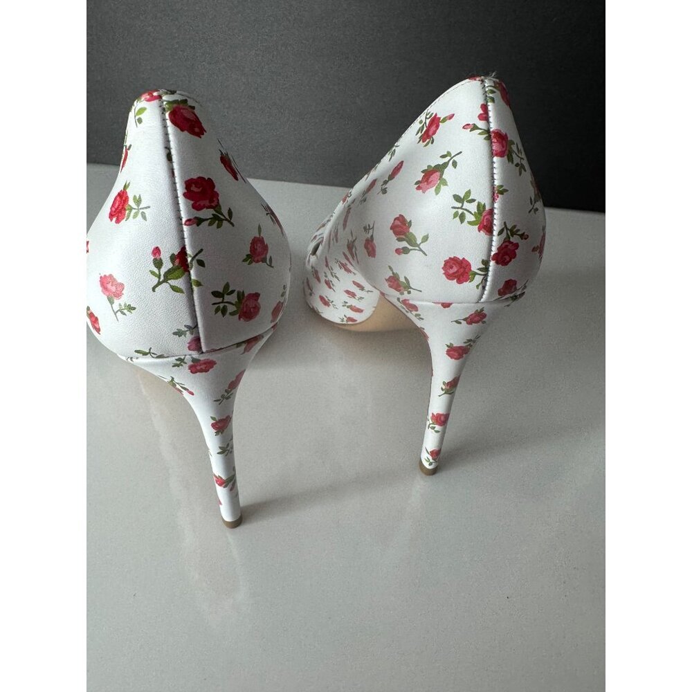 NEW MICHAEL KORS COLLECTION Muse Rose Printed Leather Pump White Red IT 40 US 10 - Picture 6 of 7